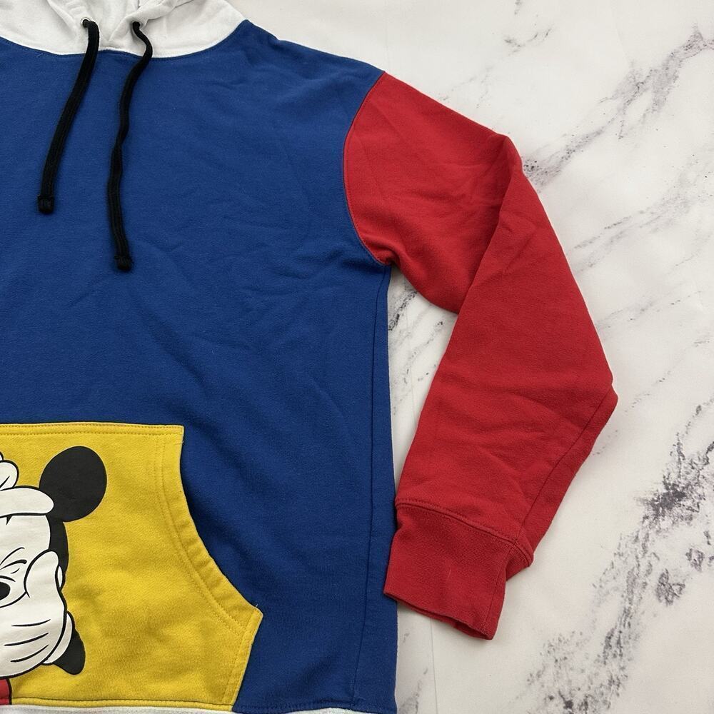 Disneyland Mens Color Block Hoodie Sweatshirt Size M Blue Red Mickey Pullover - Picture 3 of 12